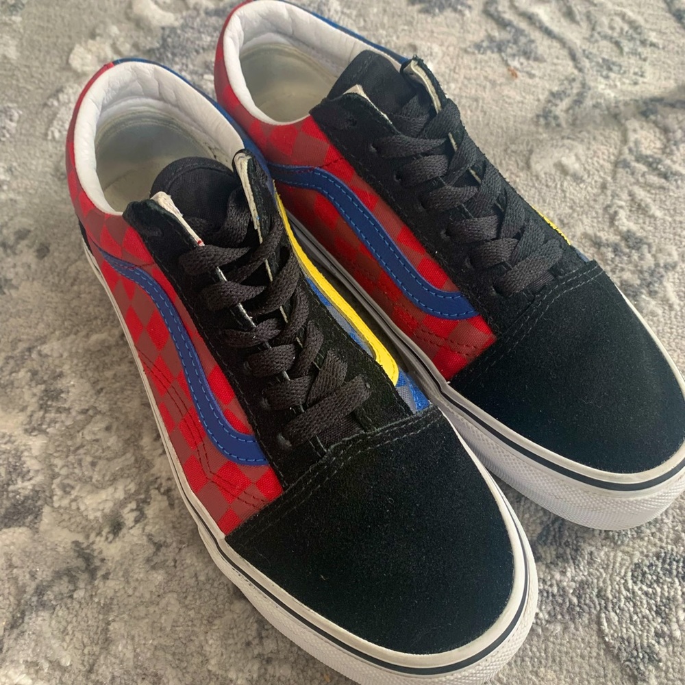 Vans Old Skool Red/Blue Checkerboard Skate Shoes